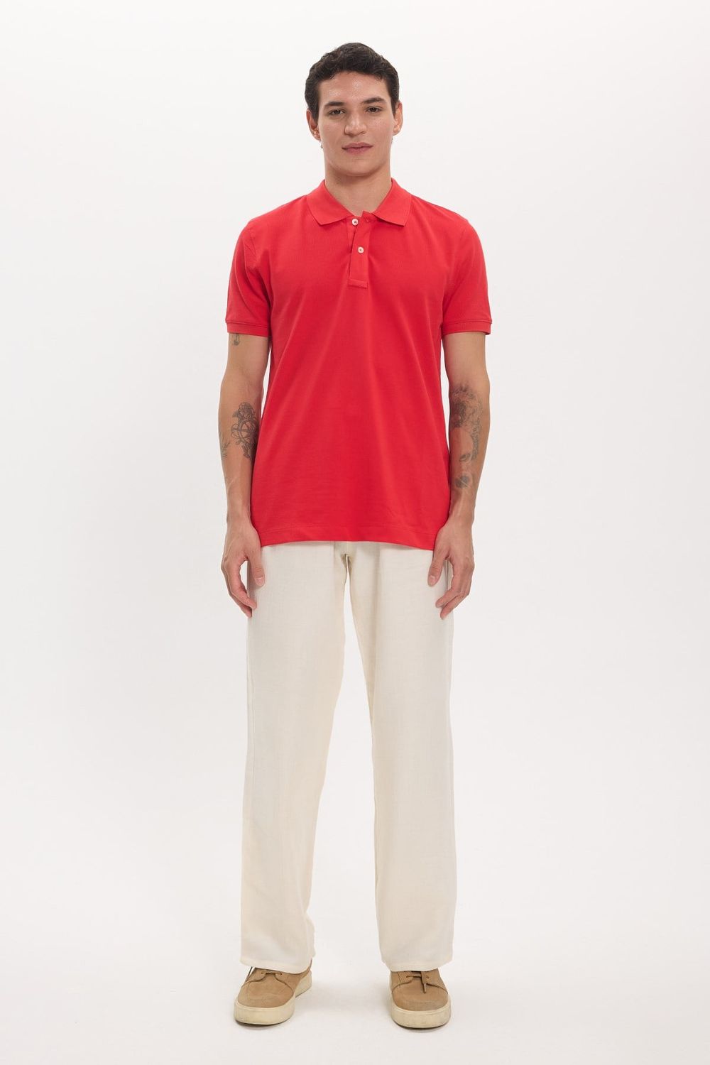 Erkek Slim Fit Dar Kesim Premium Seri %100 Pamuk Yumuşak Dokulu Merserize Kırmızı Polo Yaka Tişört 