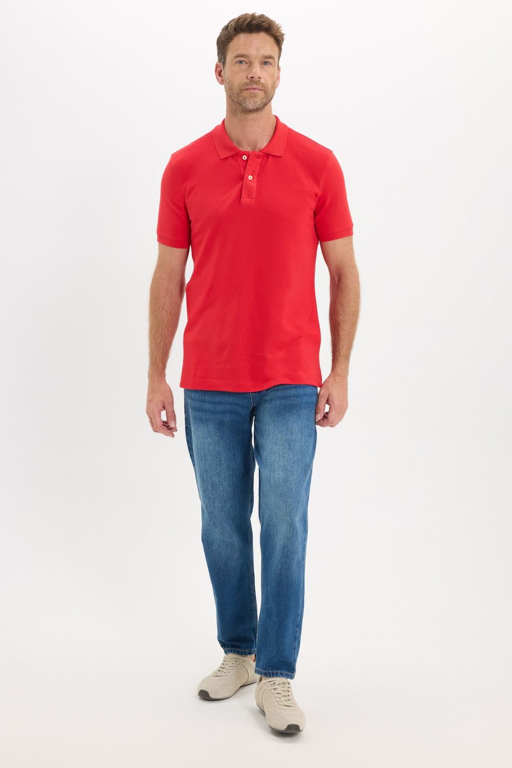 Erkek Slim Fit Dar Kesim Premium Seri %100 Pamuk Yumuşak Dokulu Merserize Kırmızı Polo Yaka Tişört 