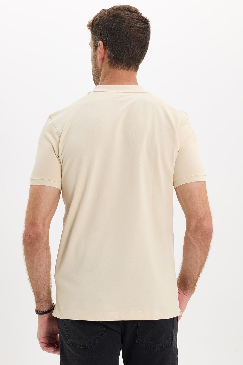 Erkek Slim Fit Dar Kesim Premium Seri %100 Pamuk Yumuşak Dokulu Merserize Bej Polo Yaka Tişört 