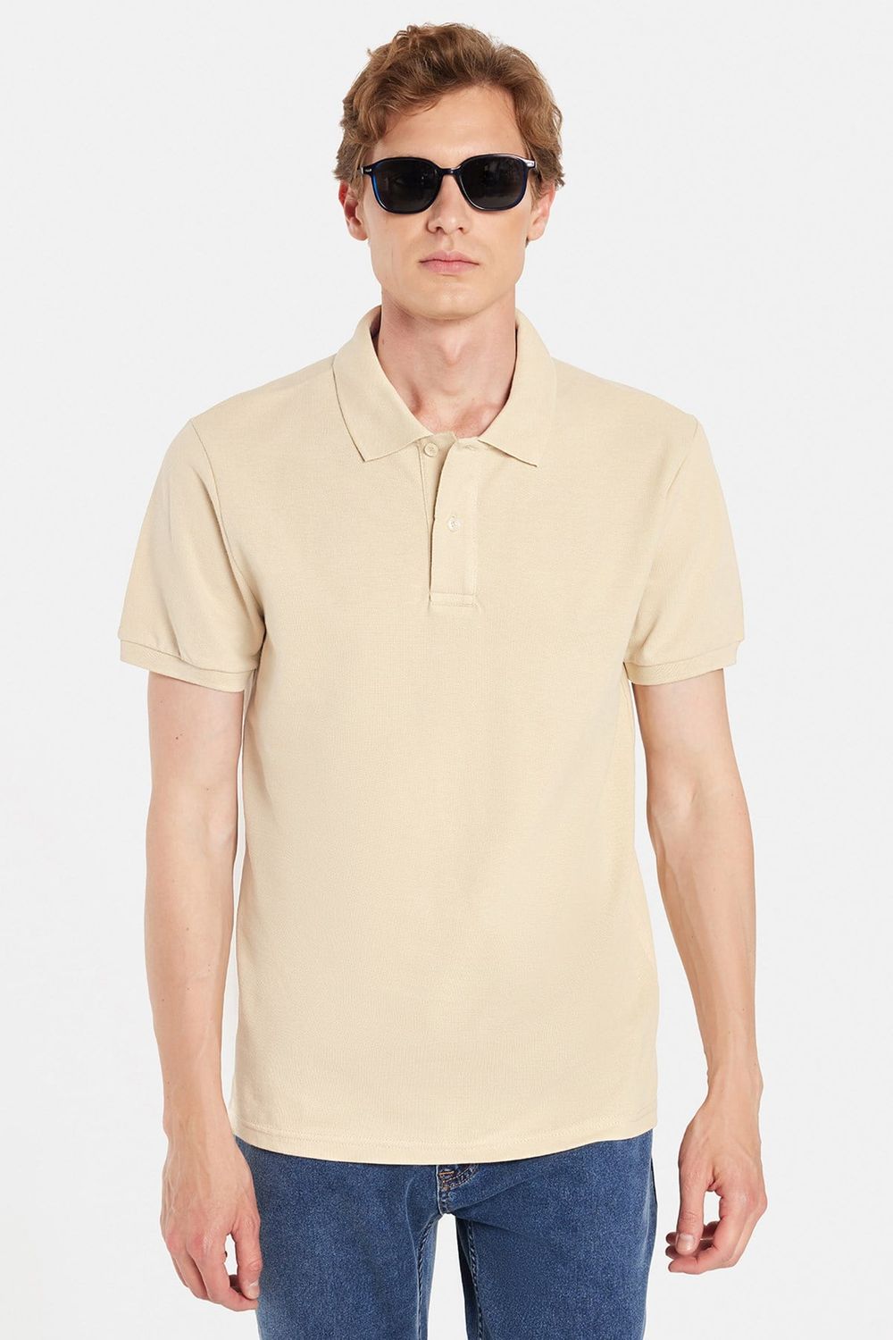 Erkek Slim Fit Dar Kesim Premium Seri %100 Pamuk Yumuşak Dokulu Merserize Bej Polo Yaka Tişört 