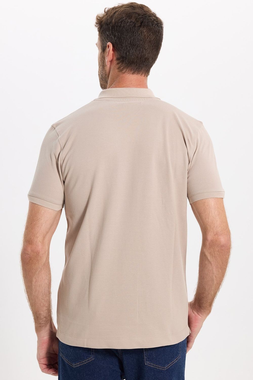 Erkek Slim Fit Dar Kesim Premium Seri %100 Pamuk Yumuşak Dokulu Merserize Bej Polo Yaka Tişört 