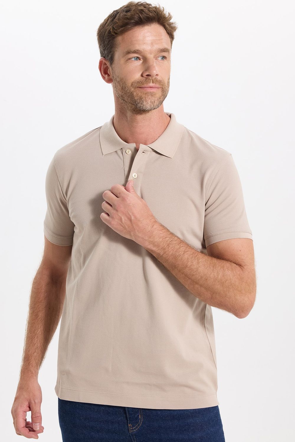 Erkek Slim Fit Dar Kesim Premium Seri %100 Pamuk Yumuşak Dokulu Merserize Bej Polo Yaka Tişört 