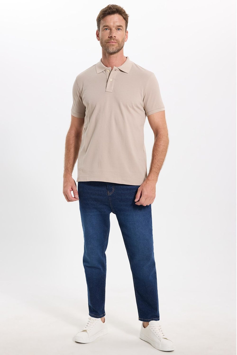 Erkek Slim Fit Dar Kesim Premium Seri %100 Pamuk Yumuşak Dokulu Merserize Bej Polo Yaka Tişört 