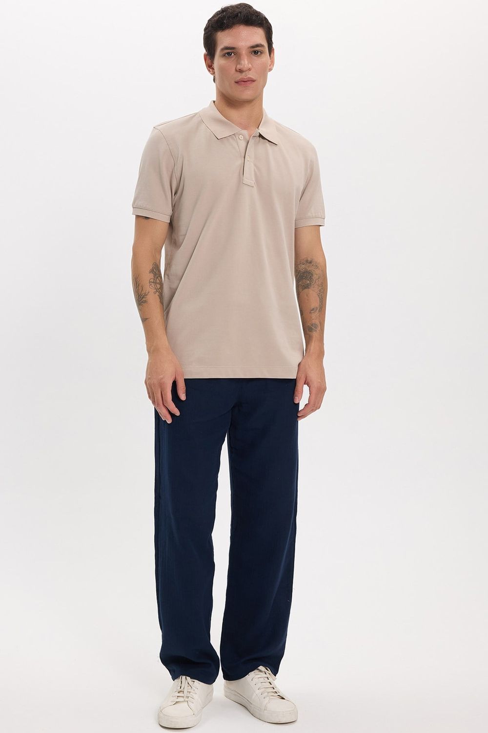 Erkek Slim Fit Dar Kesim Premium Seri %100 Pamuk Yumuşak Dokulu Merserize Bej Polo Yaka Tişört 