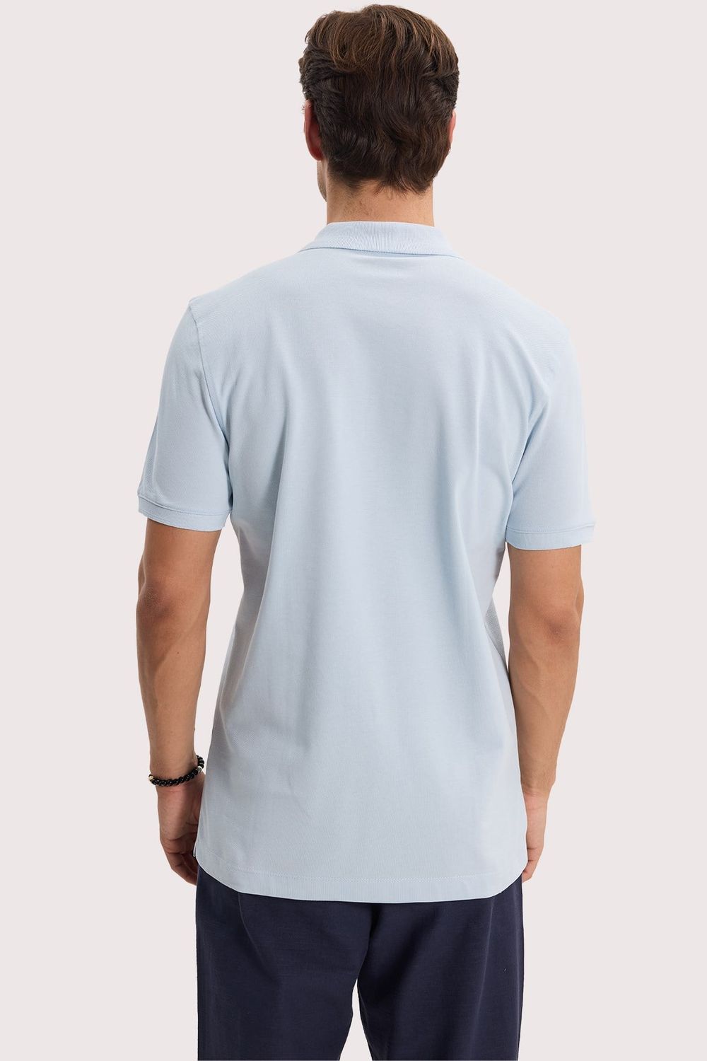 Erkek Slim Fit Dar Kesim Premium Seri %100 Pamuk Yumuşak Dokulu Merserize Açık Mavi Polo Yaka Tişört 