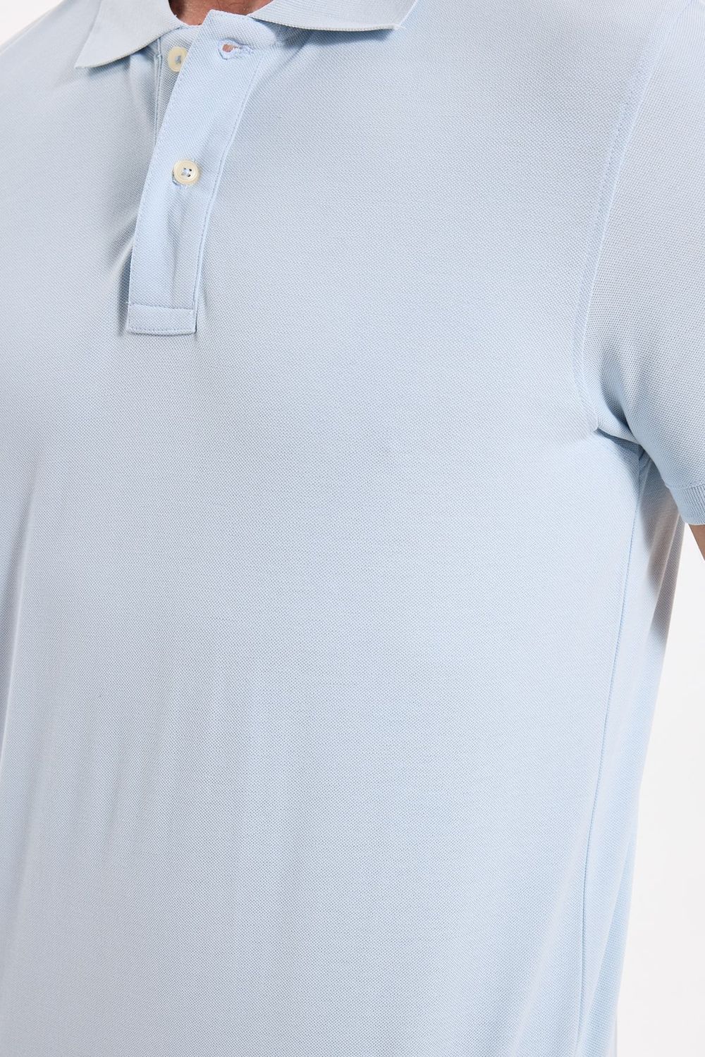 Erkek Slim Fit Dar Kesim Premium Seri %100 Pamuk Yumuşak Dokulu Merserize Açık Mavi Polo Yaka Tişört 
