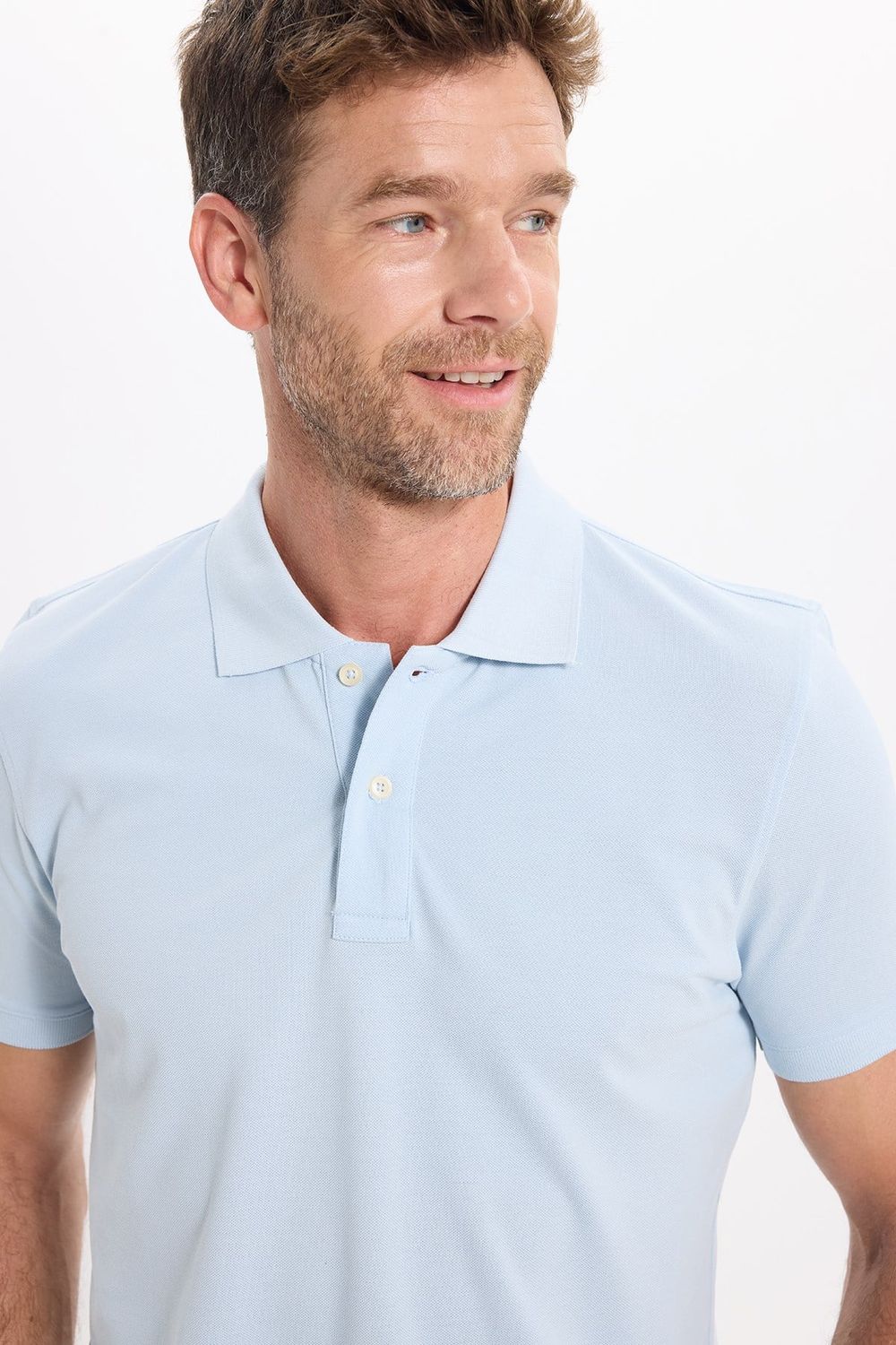Erkek Slim Fit Dar Kesim Premium Seri %100 Pamuk Yumuşak Dokulu Merserize Açık Mavi Polo Yaka Tişört 