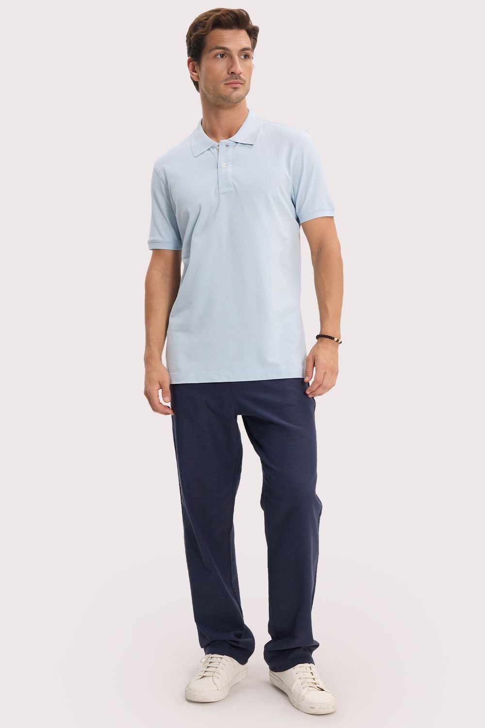 Erkek Slim Fit Dar Kesim Premium Seri %100 Pamuk Yumuşak Dokulu Merserize Açık Mavi Polo Yaka Tişört 
