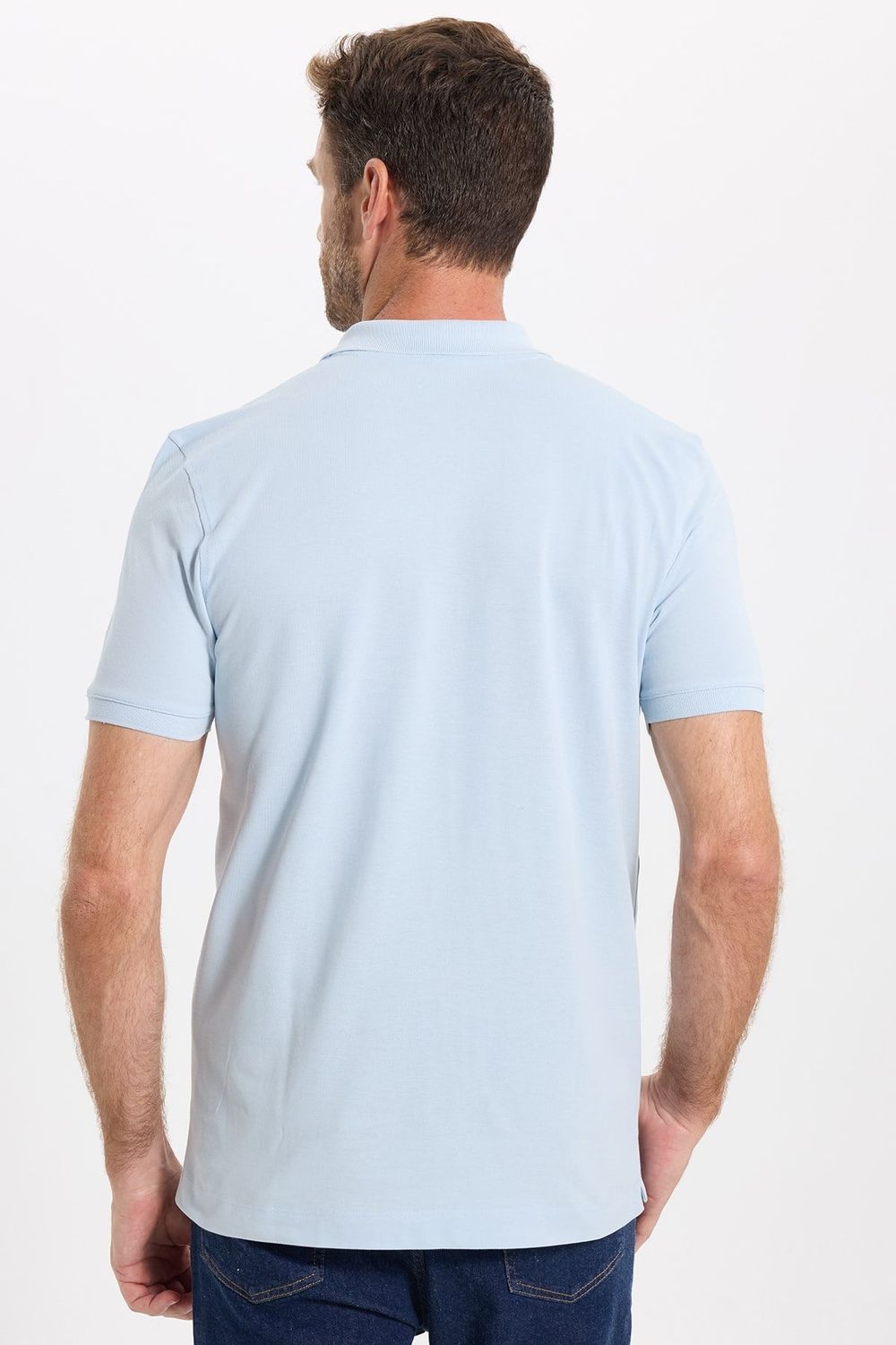 Erkek Slim Fit Dar Kesim Premium Seri %100 Pamuk Yumuşak Dokulu Merserize Açık Mavi Polo Yaka Tişört 