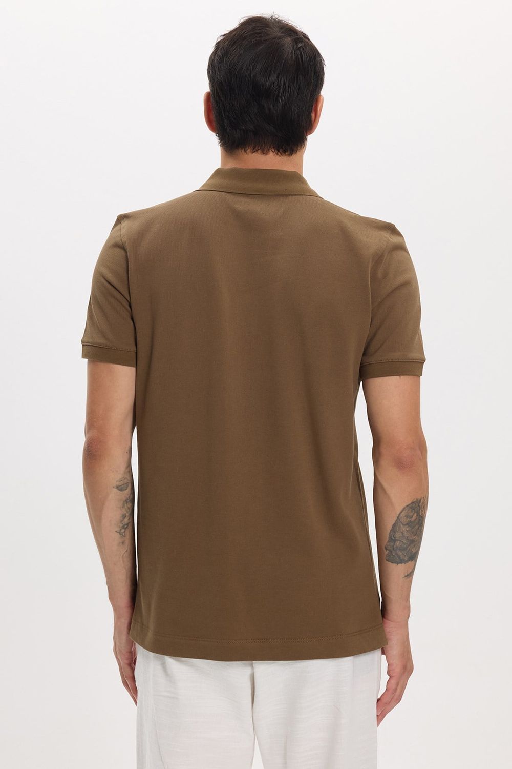 Erkek Slim Fit Dar Kesim Premium Seri %100 Pamuk Yumuşak Dokulu Merserize Kahverengi Polo Yaka Tişört 