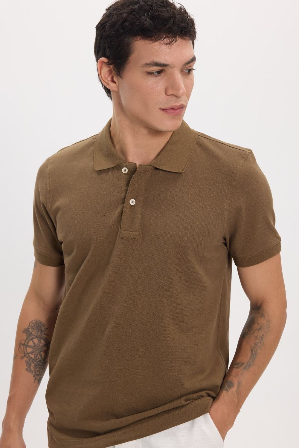 Erkek Slim Fit Dar Kesim Premium Seri %100 Pamuk Yumuşak Dokulu Merserize Kahverengi Polo Yaka Tişört 