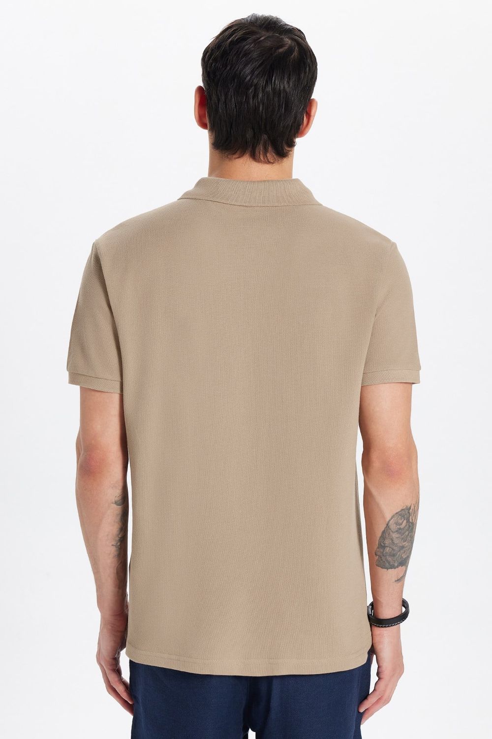 Erkek Slim Fit Dar Kesim Premium Seri %100 Pamuk Yumuşak Dokulu Merserize Bej Polo Yaka Tişört 