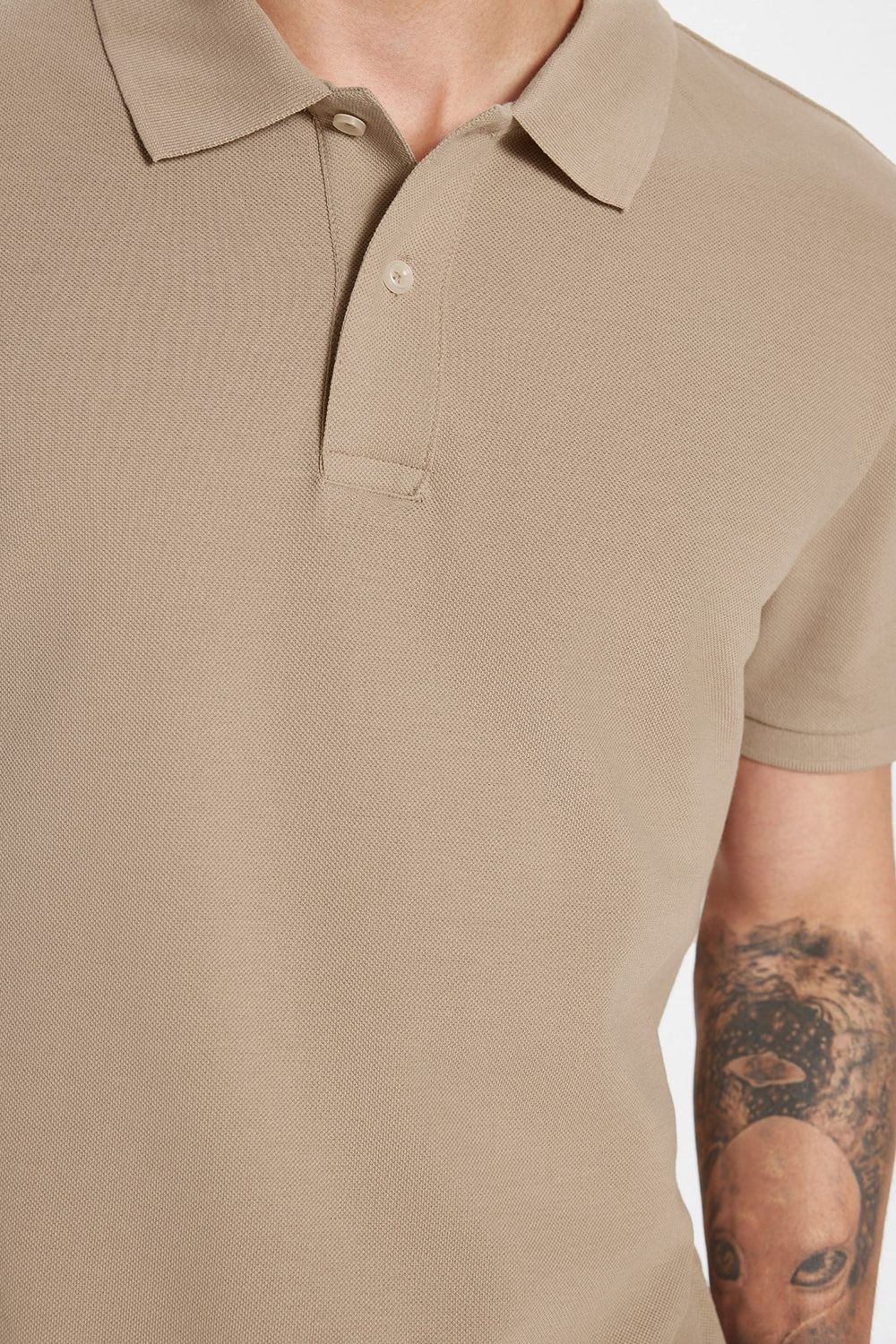 Erkek Slim Fit Dar Kesim Premium Seri %100 Pamuk Yumuşak Dokulu Merserize Bej Polo Yaka Tişört 