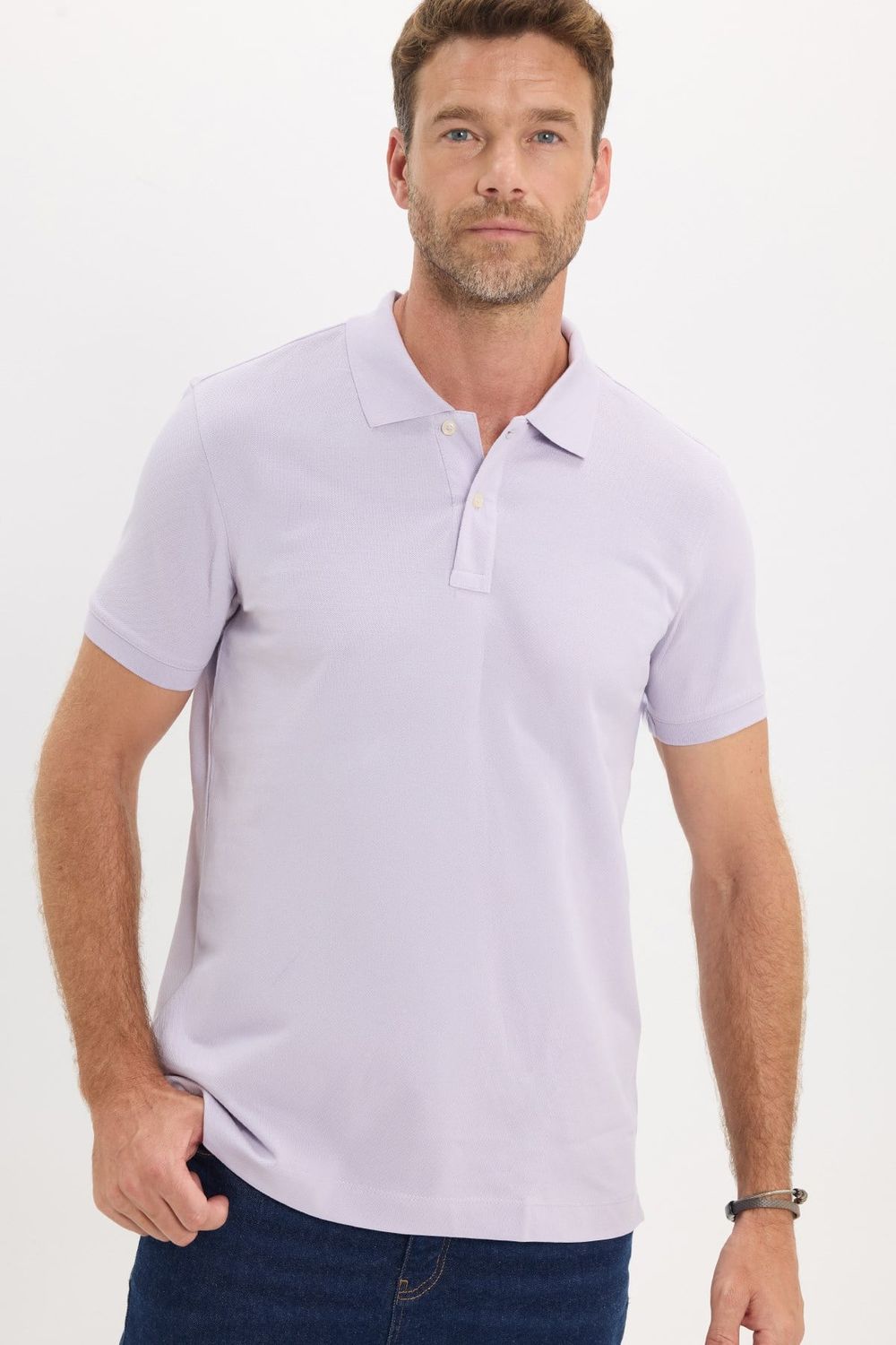 Erkek Slim Fit Dar Kesim Premium Seri %100 Pamuk Yumuşak Dokulu Merserize Lila Polo Yaka Tişört 