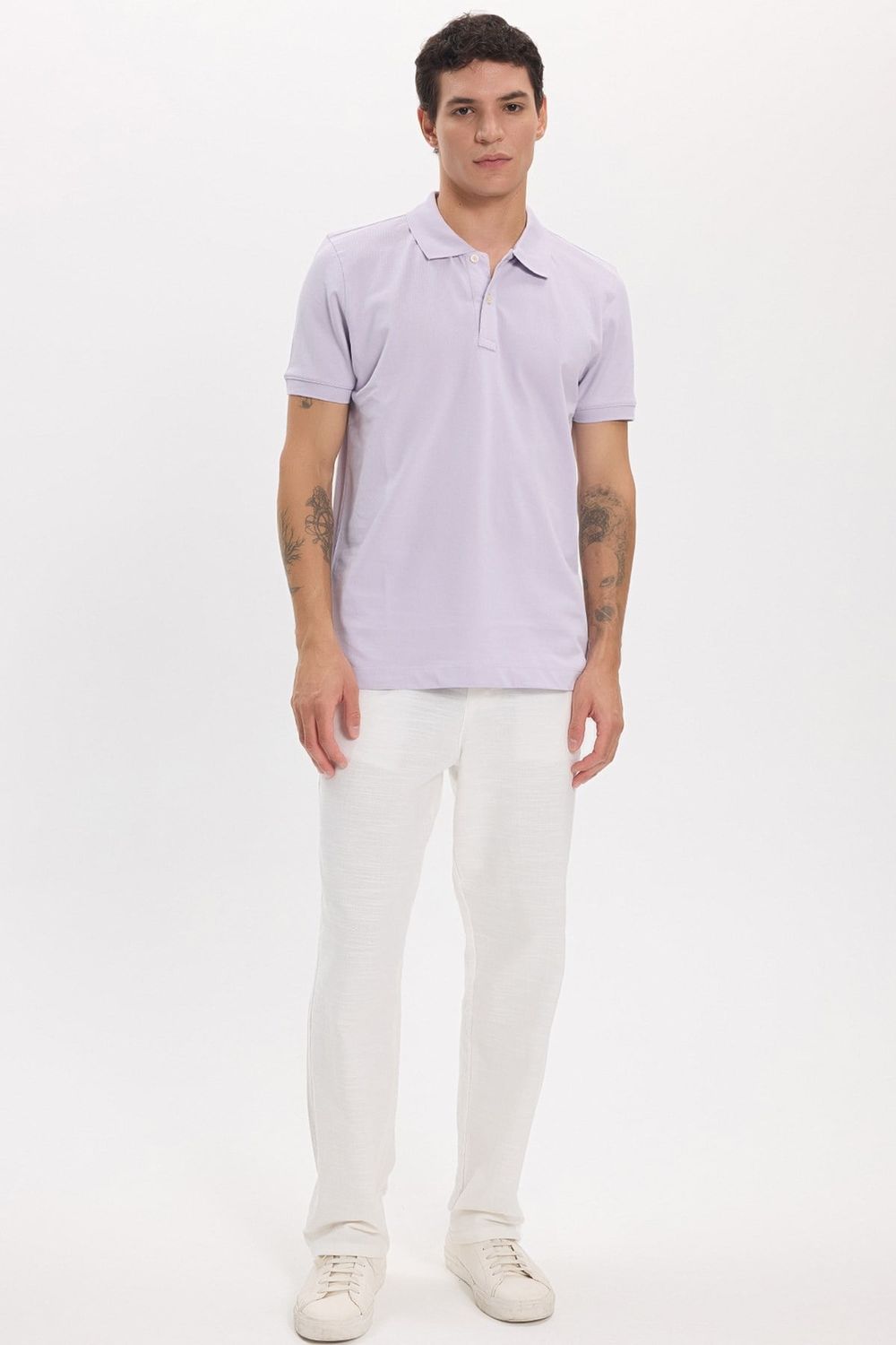Erkek Slim Fit Dar Kesim Premium Seri %100 Pamuk Yumuşak Dokulu Merserize Lila Polo Yaka Tişört 