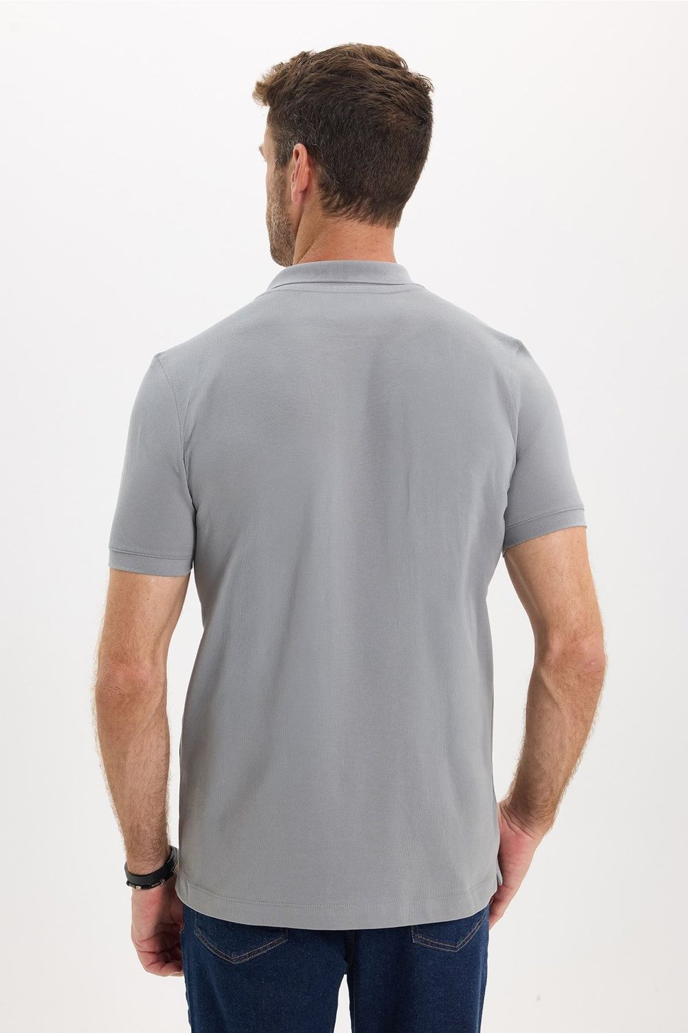 Erkek Slim Fit Dar Kesim Premium Seri %100 Pamuk Yumuşak Dokulu Merserize Gri Polo Yaka Tişört 