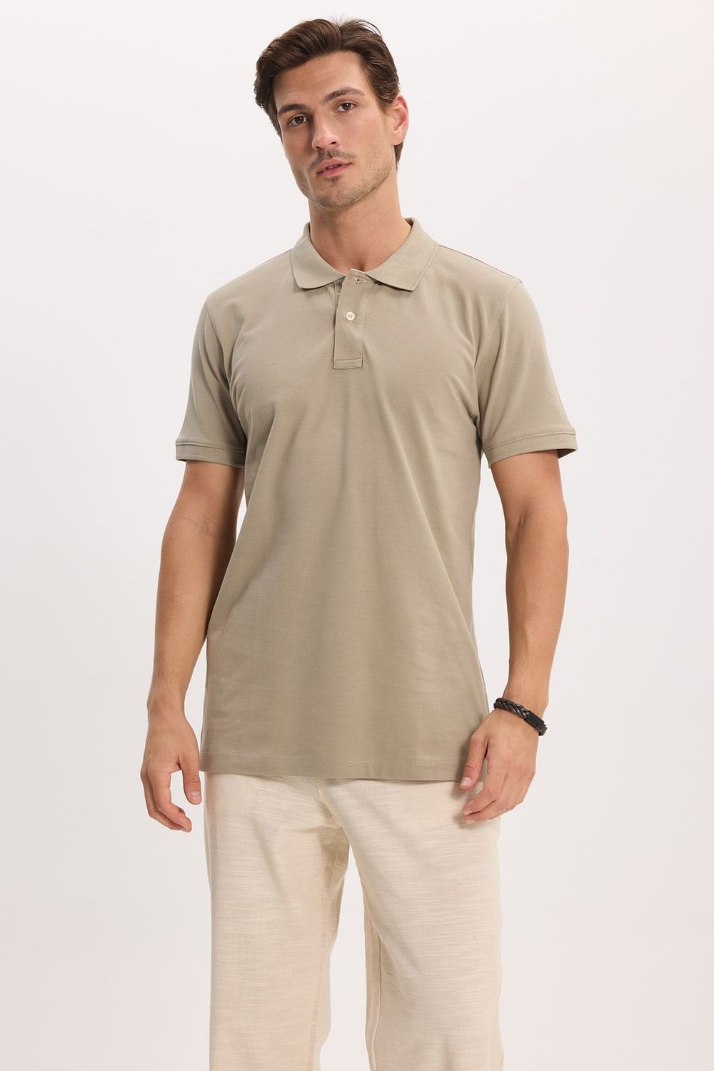 Erkek Slim Fit Dar Kesim Premium Seri %100 Pamuk Yumuşak Dokulu Merserize Kahve Polo Yaka Tişört 