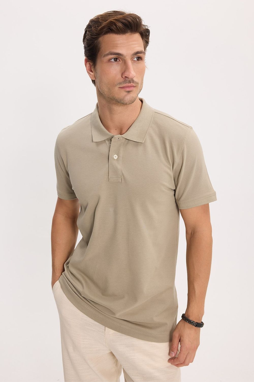 Erkek Slim Fit Dar Kesim Premium Seri %100 Pamuk Yumuşak Dokulu Merserize Kahve Polo Yaka Tişört 