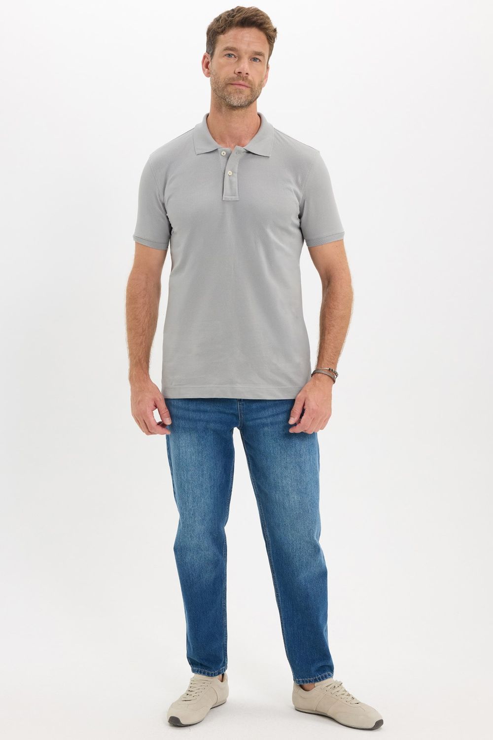 Erkek Slim Fit Dar Kesim Premium Seri %100 Pamuk Yumuşak Dokulu Merserize Gri Polo Yaka Tişört 