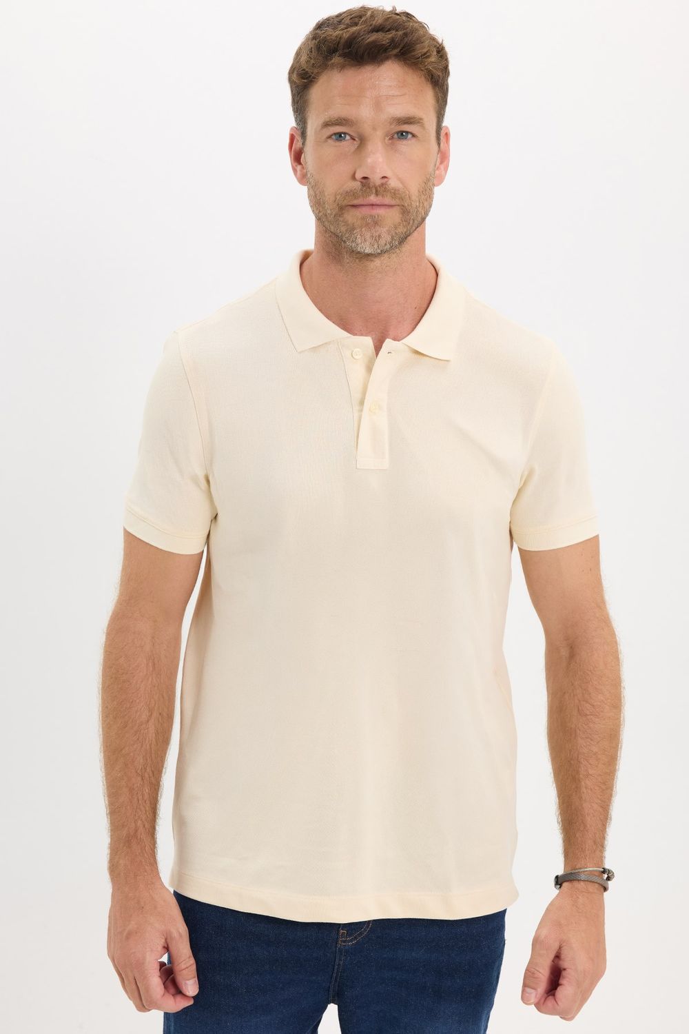 Erkek Slim Fit Dar Kesim Premium Seri %100 Pamuk Yumuşak Dokulu Merserize Bej Polo Yaka Tişört 