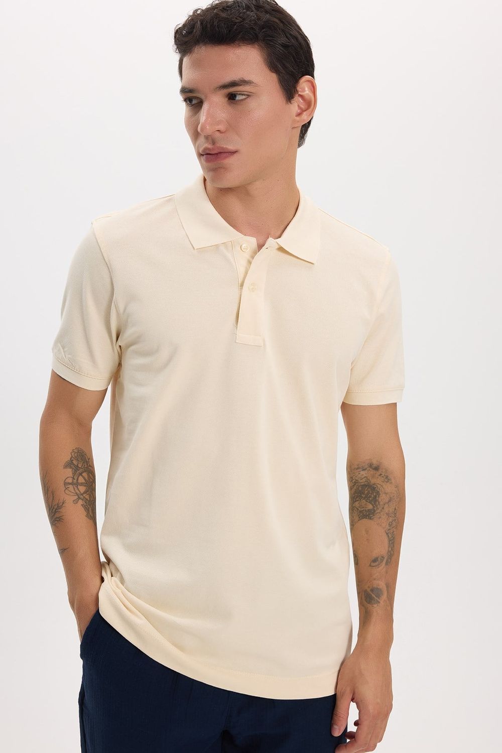 Erkek Slim Fit Dar Kesim Premium Seri %100 Pamuk Yumuşak Dokulu Merserize Bej Polo Yaka Tişört 