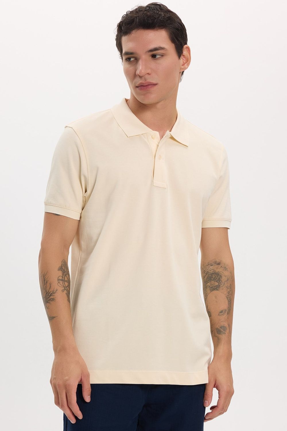 Erkek Slim Fit Dar Kesim Premium Seri %100 Pamuk Yumuşak Dokulu Merserize Bej Polo Yaka Tişört 