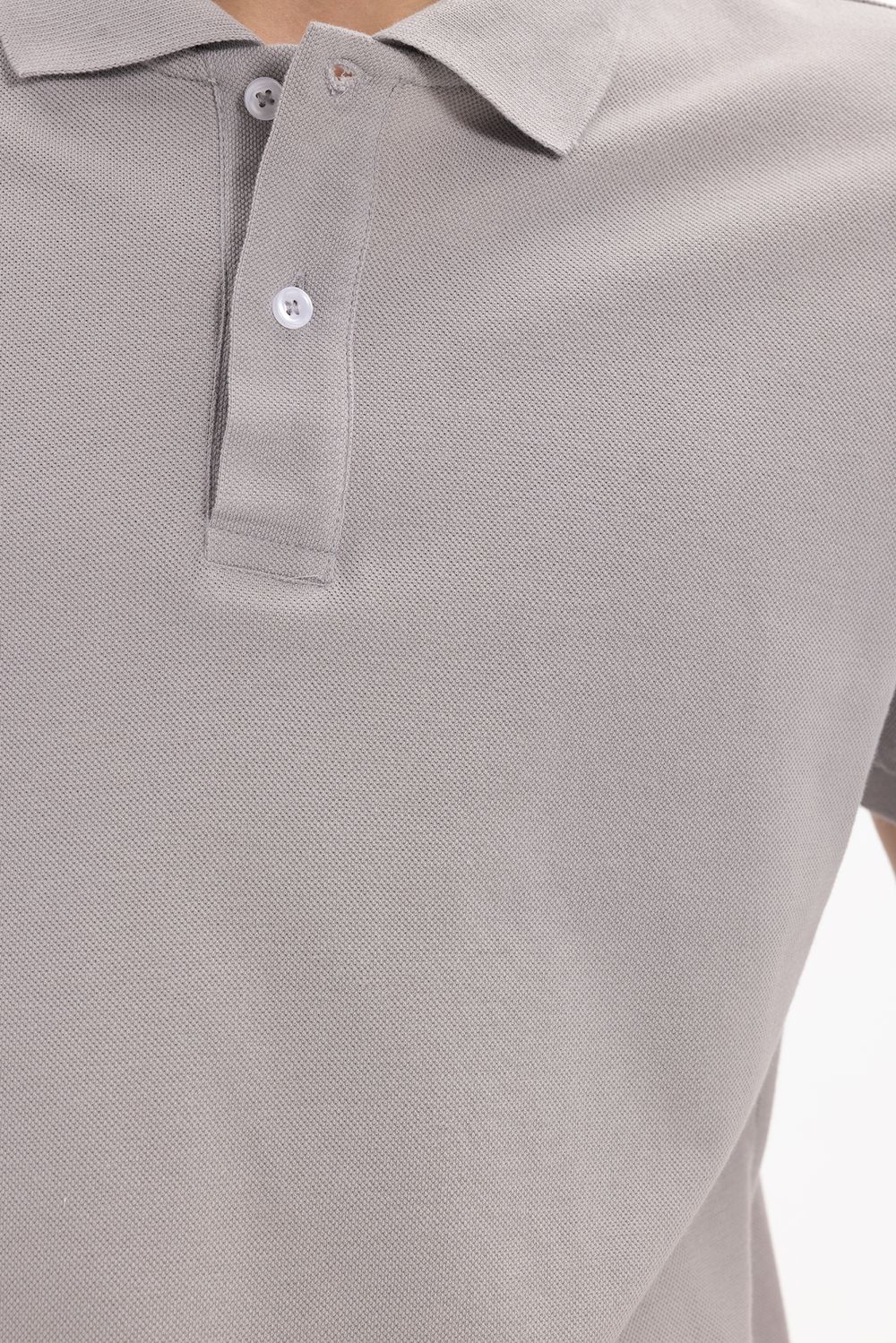 Erkek Slim Fit Dar Kesim %100 Pamuk Kısa Kollu Polo Yaka Gri Tişört
