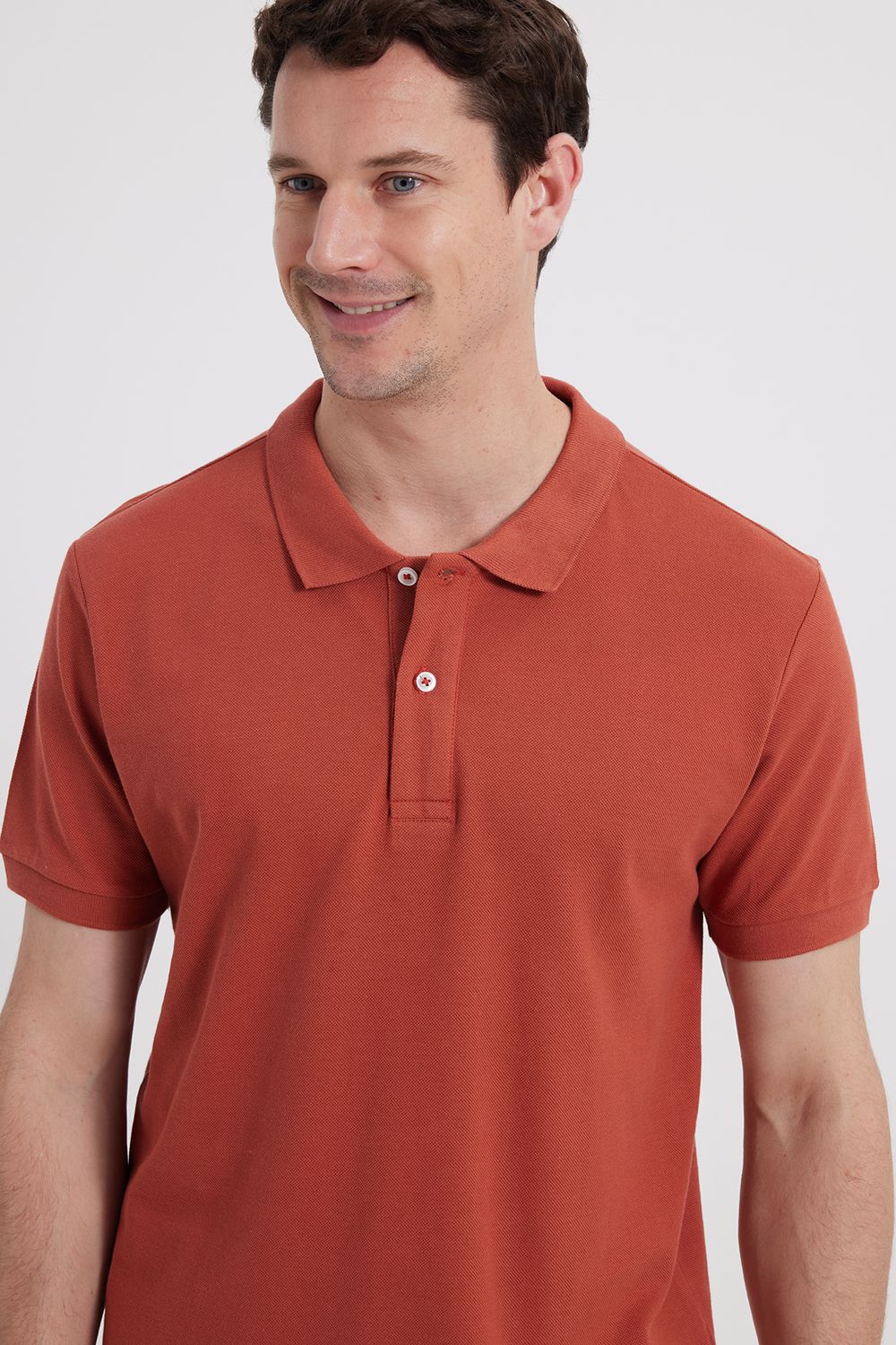 Erkek Slim Fit Dar Kesim %100 Pamuk Turuncu Polo Yaka Tişört