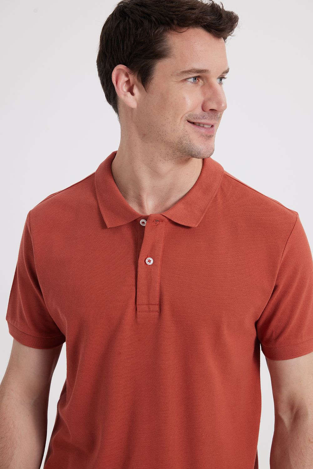 Erkek Slim Fit Dar Kesim %100 Pamuk Turuncu Polo Yaka Tişört