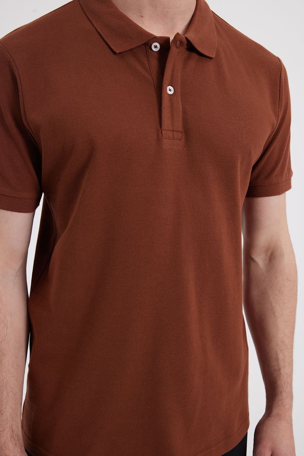 Erkek Slim Fit Dar Kesim %100 Pamuk Kahverengi Polo Yaka Tişört