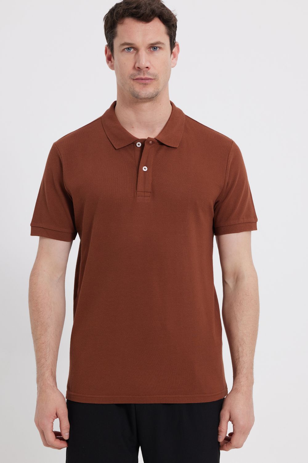 Erkek Slim Fit Dar Kesim %100 Pamuk Kahverengi Polo Yaka Tişört