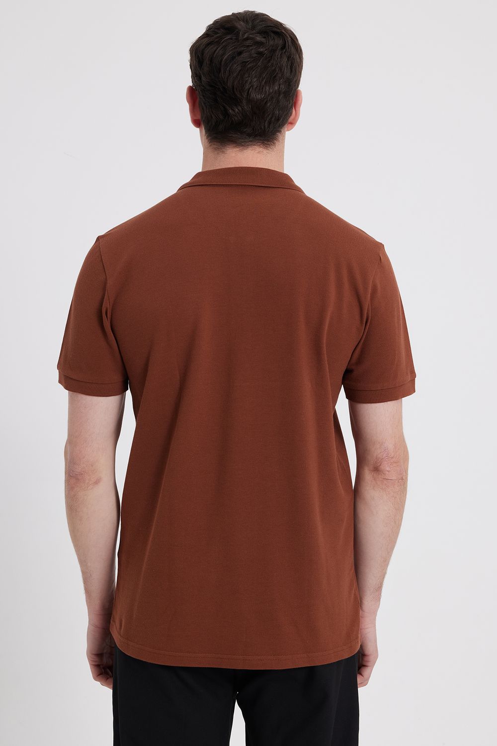 Erkek Slim Fit Dar Kesim %100 Pamuk Kahverengi Polo Yaka Tişört