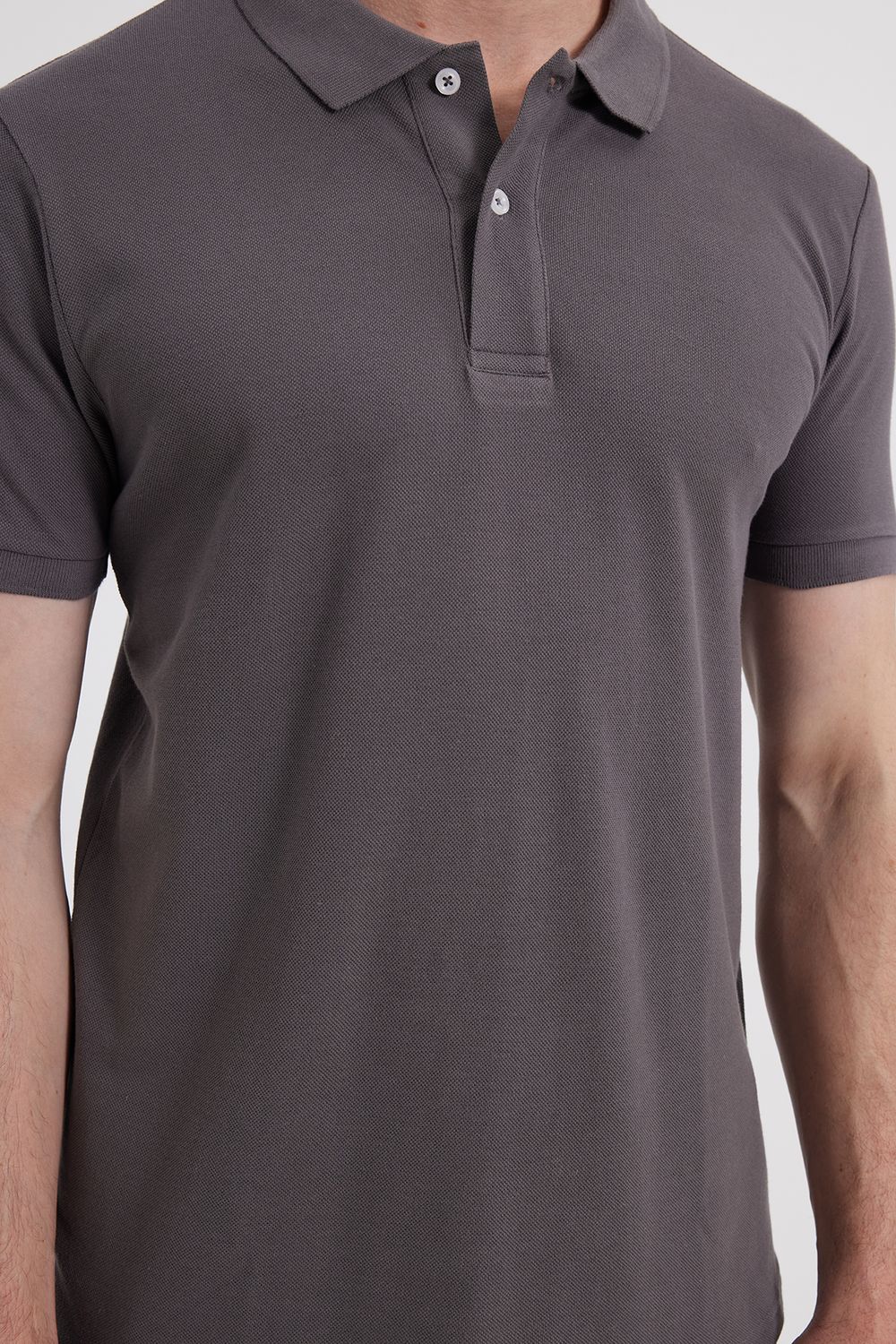 Erkek Slim Fit Dar Kesim %100 Pamuk Gri Polo Yaka Tişört