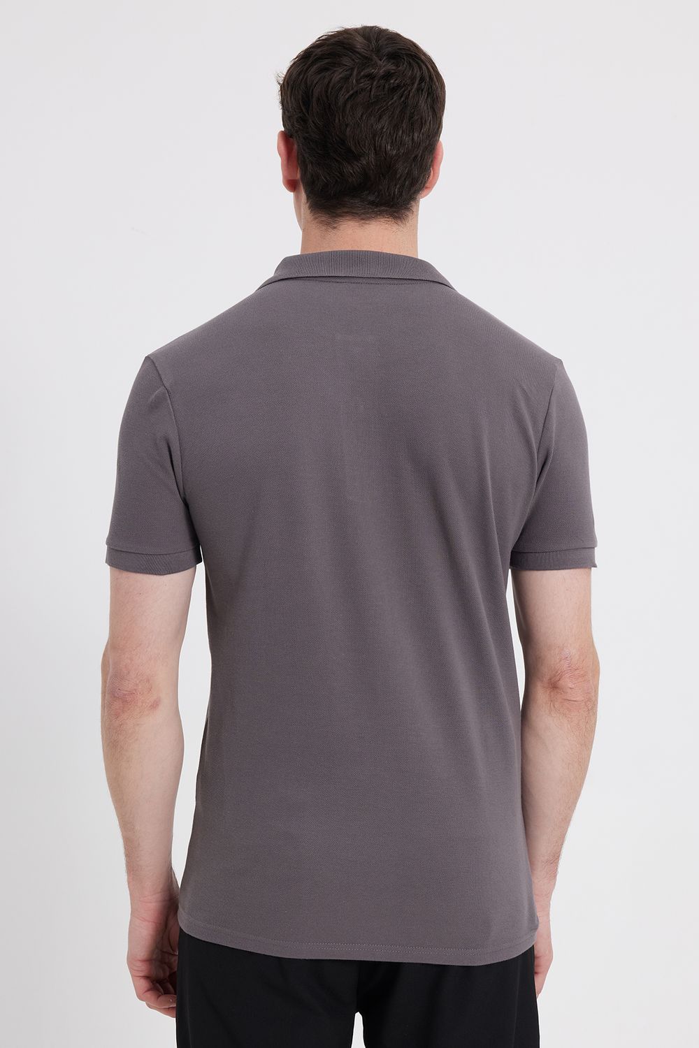 Erkek Slim Fit Dar Kesim %100 Pamuk Gri Polo Yaka Tişört