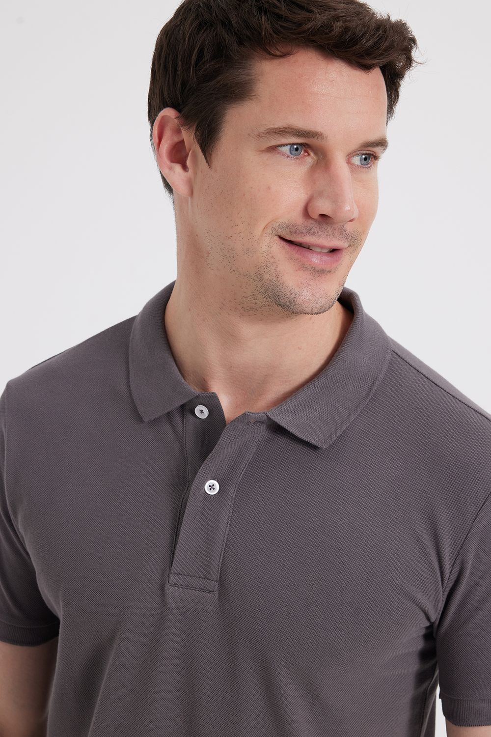 Erkek Slim Fit Dar Kesim %100 Pamuk Gri Polo Yaka Tişört