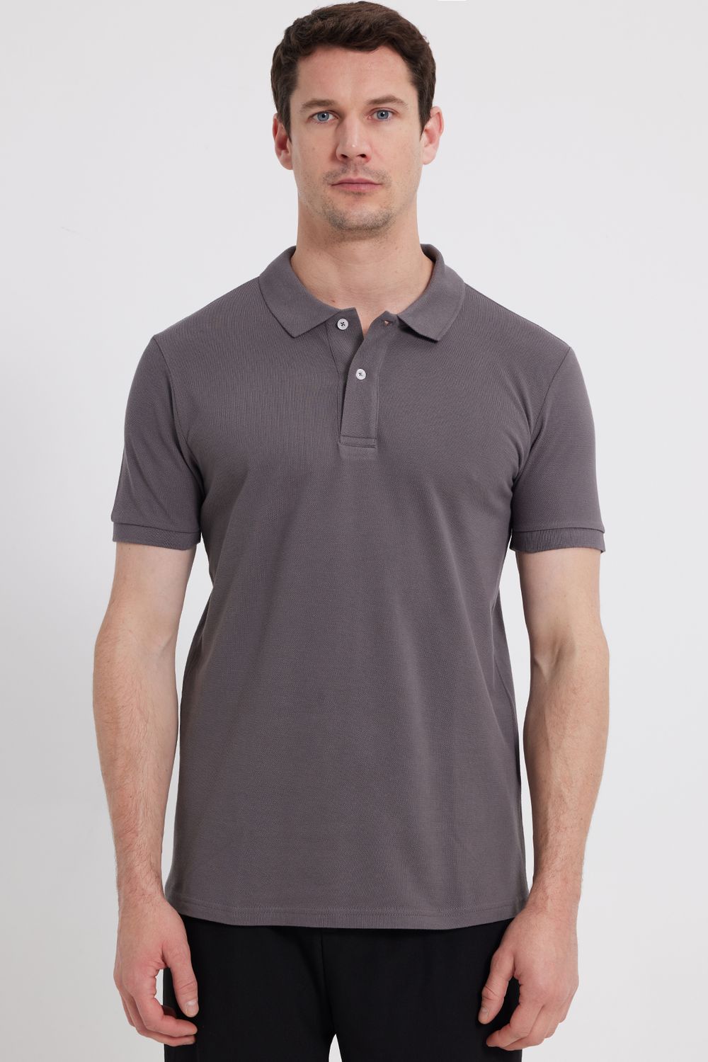 Erkek Slim Fit Dar Kesim %100 Pamuk Gri Polo Yaka Tişört