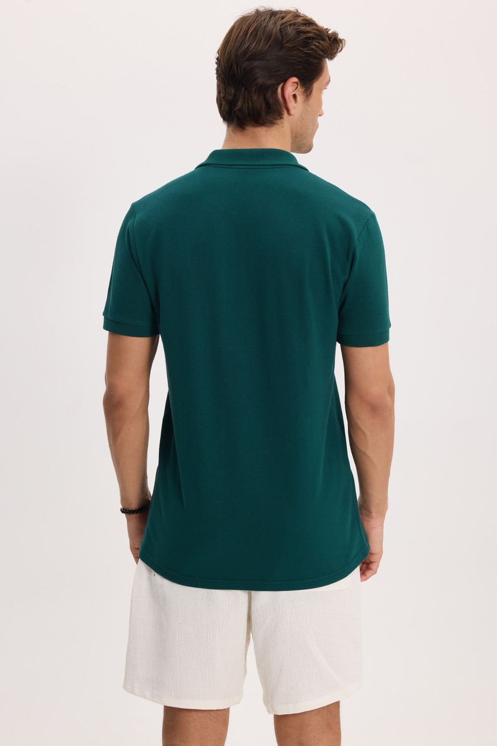 Erkek Slim Fit Dar Kesim %100 Pamuk Kısa Kollu Polo Yaka Yeşil Tişört
