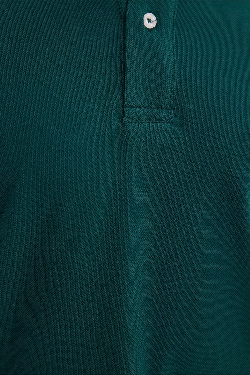 Erkek Slim Fit Dar Kesim %100 Pamuk Kısa Kollu Polo Yaka Yeşil Tişört