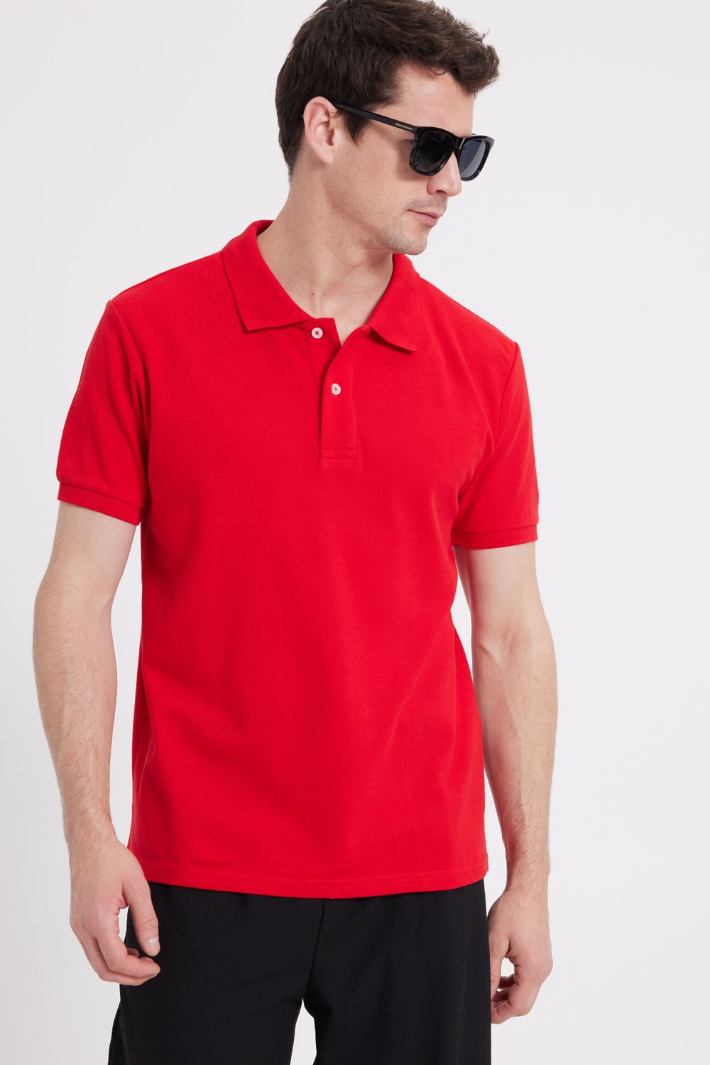Erkek Slim Fit Dar Kesim %100 Pamuk Kırmızı Polo Yaka Tişört