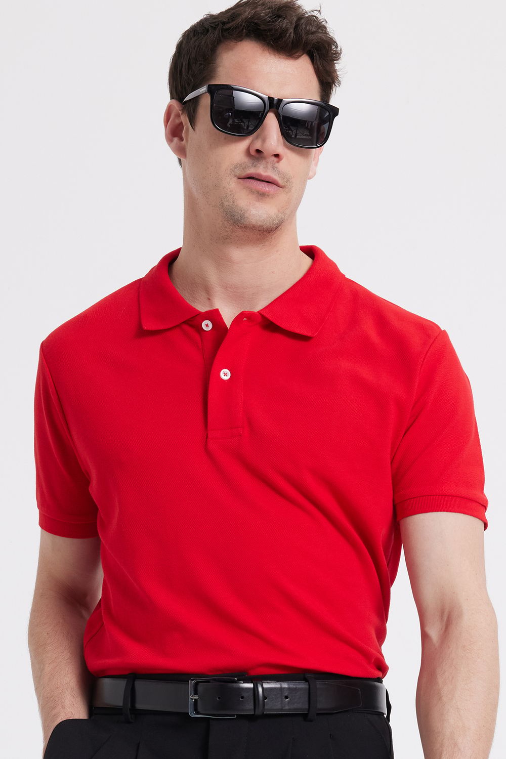 Erkek Slim Fit Dar Kesim %100 Pamuk Kırmızı Polo Yaka Tişört