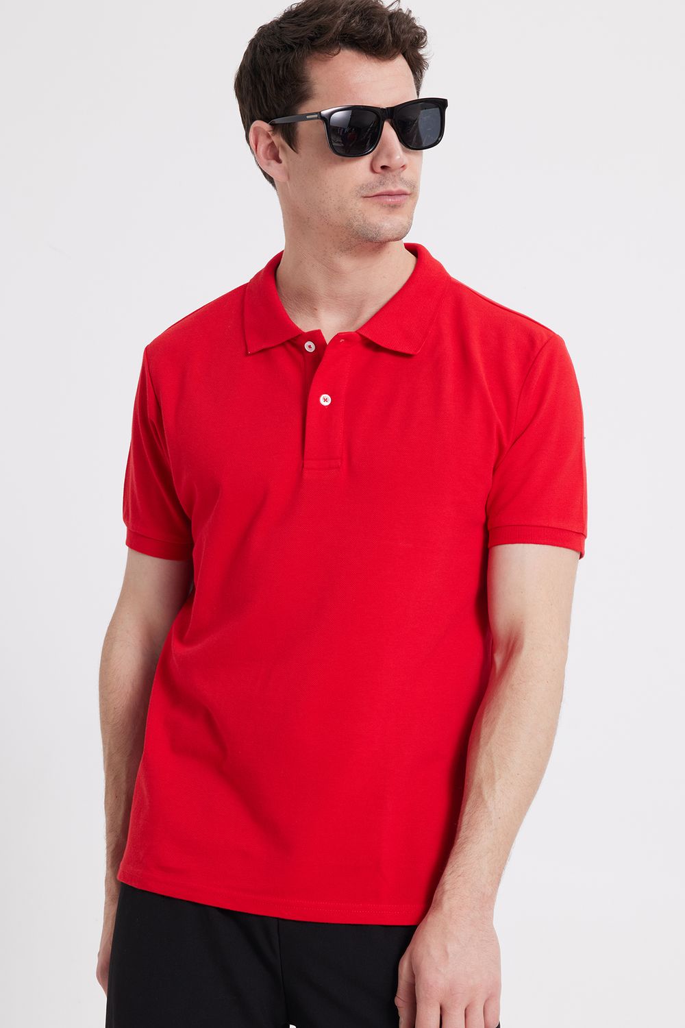 Erkek Slim Fit Dar Kesim %100 Pamuk Kırmızı Polo Yaka Tişört