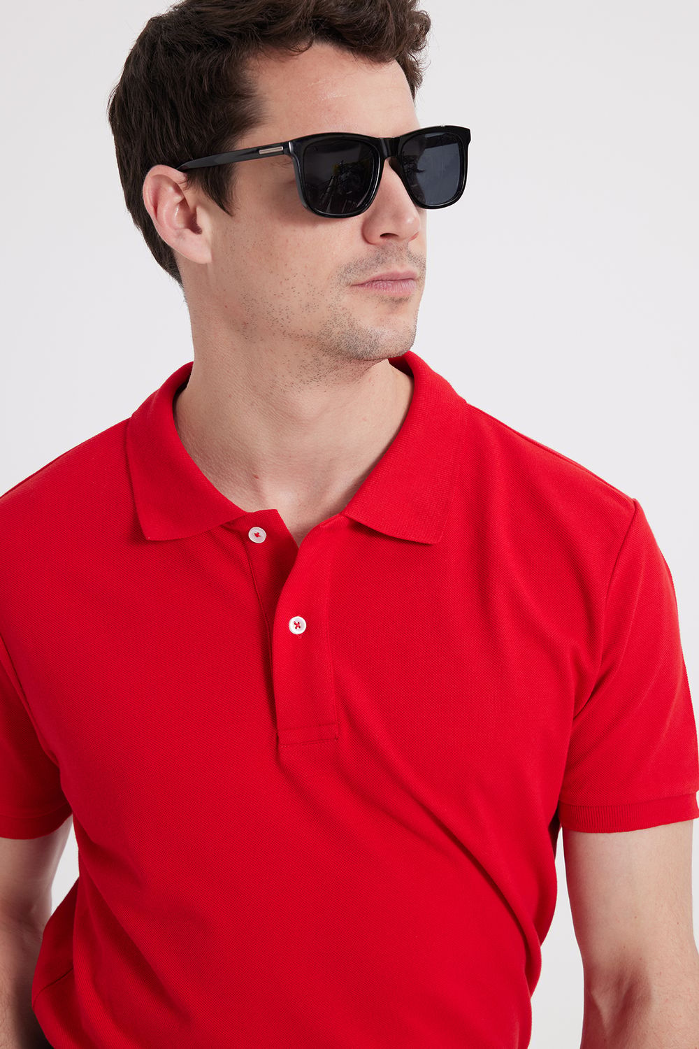 Erkek Slim Fit Dar Kesim %100 Pamuk Kırmızı Polo Yaka Tişört