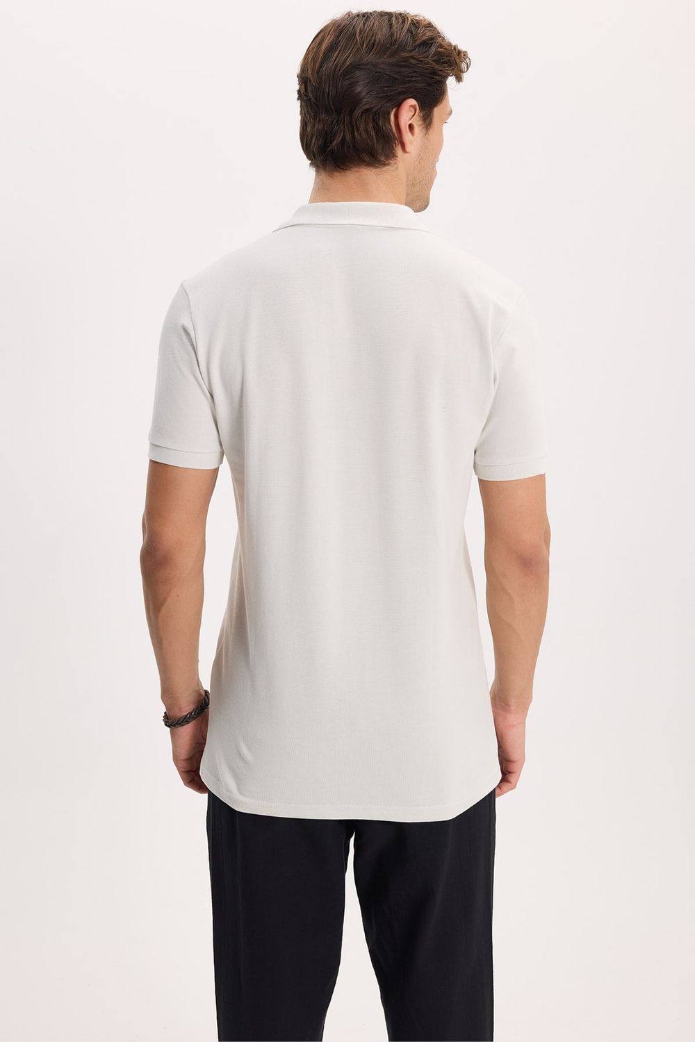 Erkek Slim Fit Dar Kesim %100 Pamuk Kısa Kollu Polo Yaka Yeşil Tişört