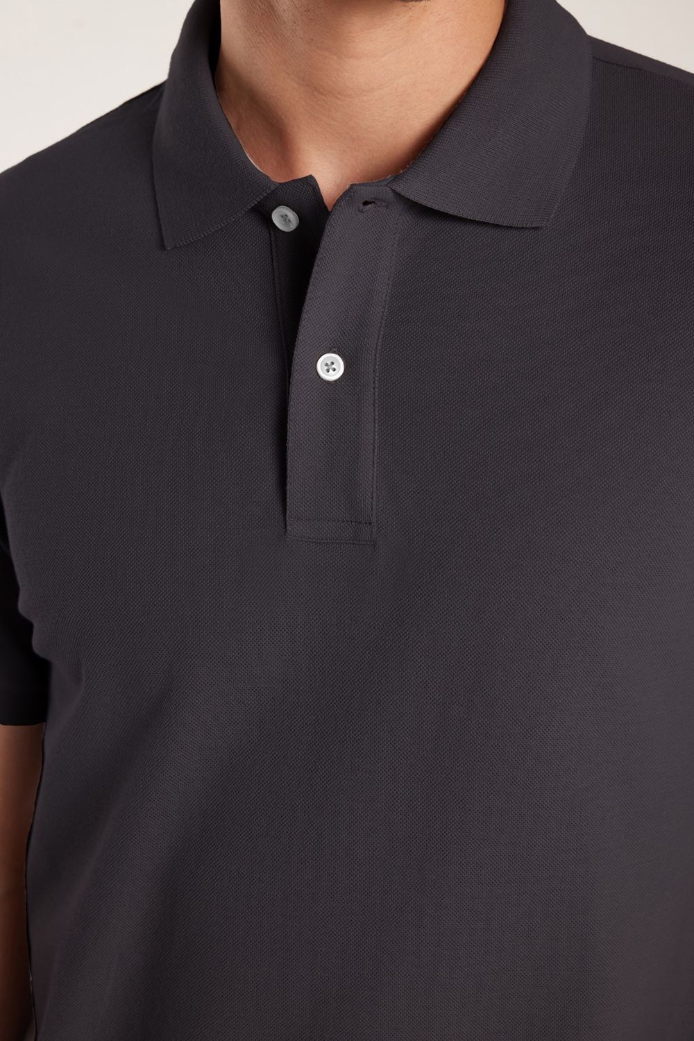 Erkek Slim Fit Dar Kesim %100 Pamuk Kısa Kollu Polo Yaka Antrasit Tişört