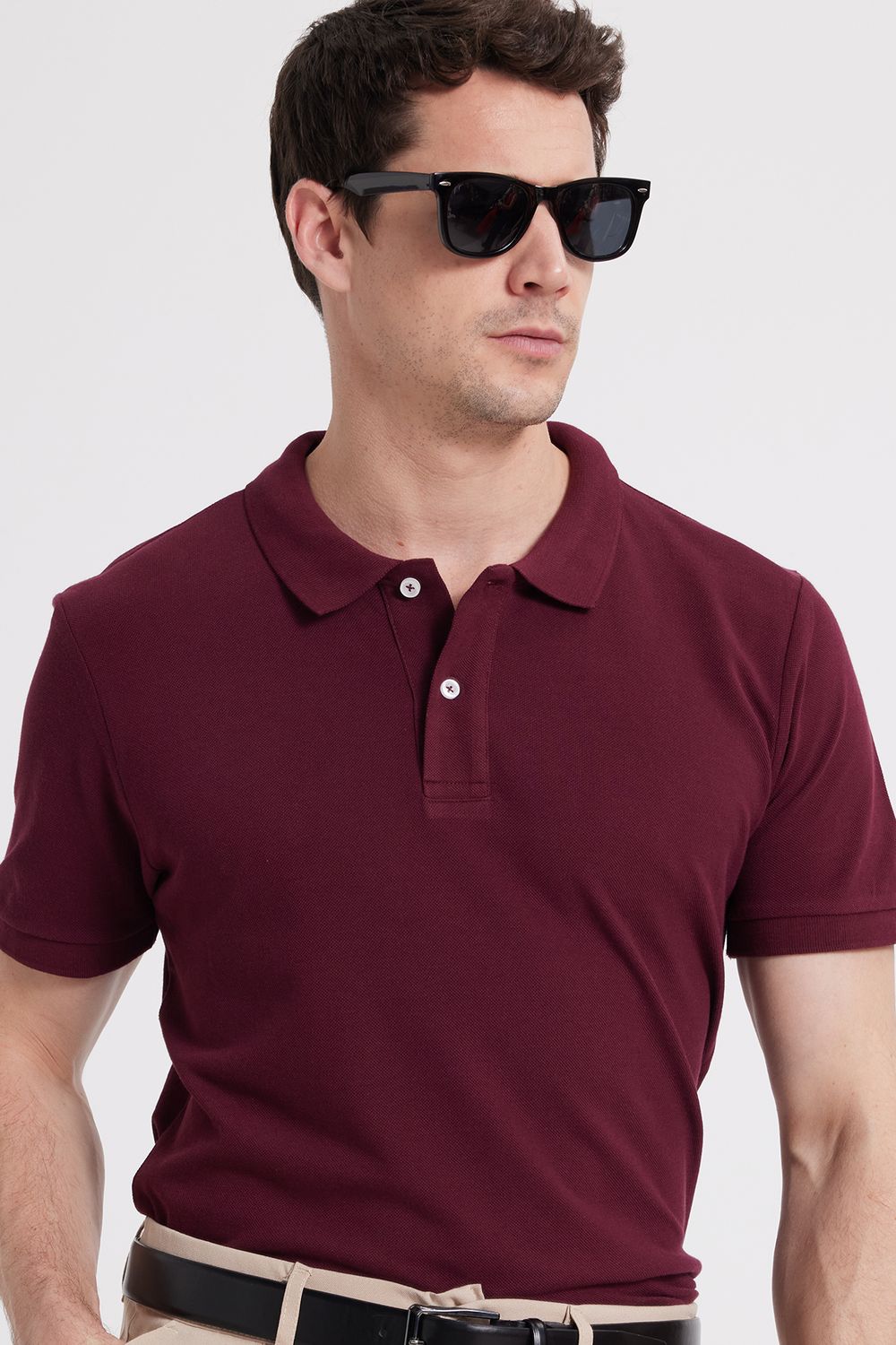 Erkek Slim Fit Dar Kesim %100 Pamuk Bordo Polo Yaka Tişört