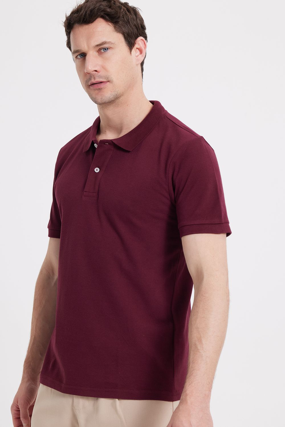 Erkek Slim Fit Dar Kesim %100 Pamuk Bordo Polo Yaka Tişört