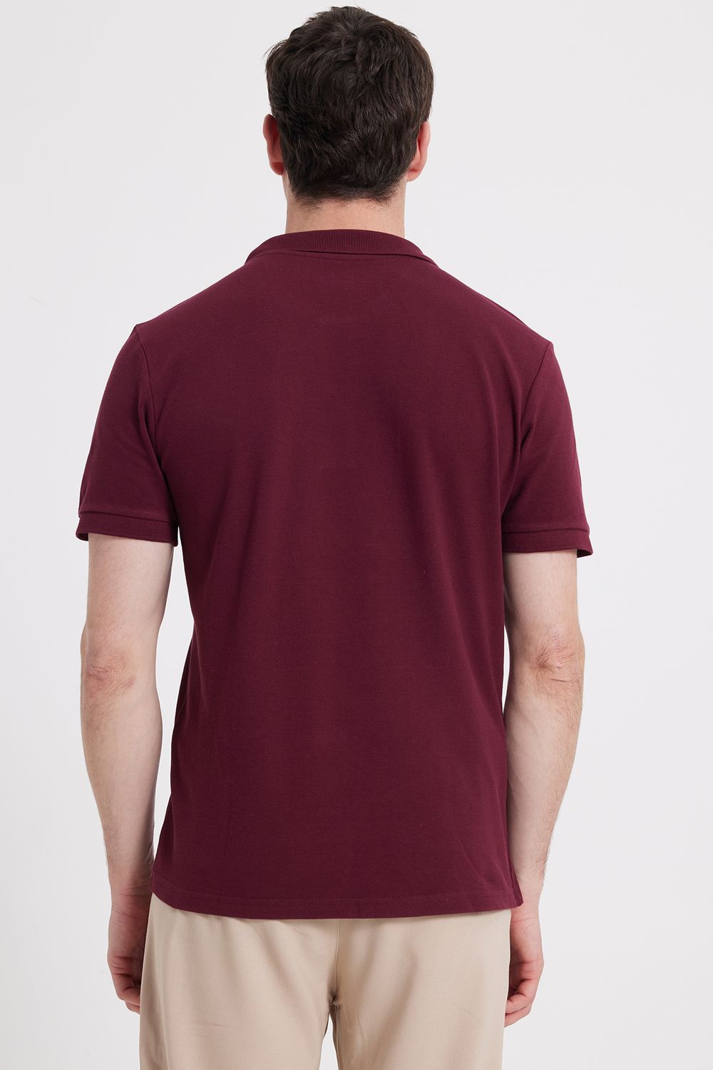 Erkek Slim Fit Dar Kesim %100 Pamuk Bordo Polo Yaka Tişört