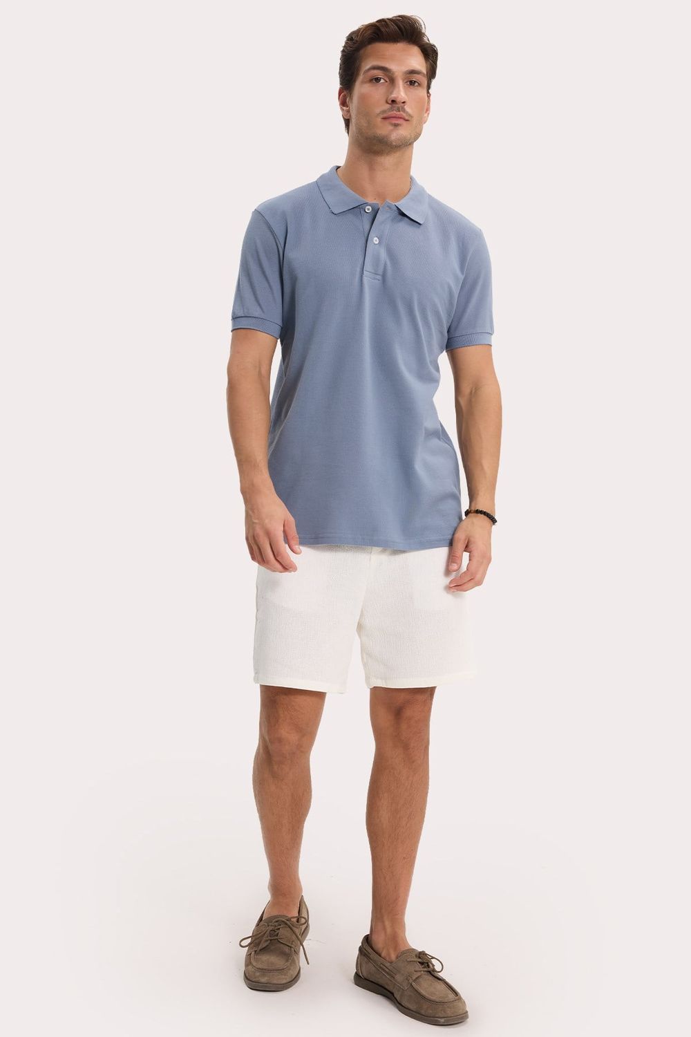 Erkek Slim Fit Dar Kesim %100 Pamuk Kısa Kollu Polo Yaka İndigo Tişört
