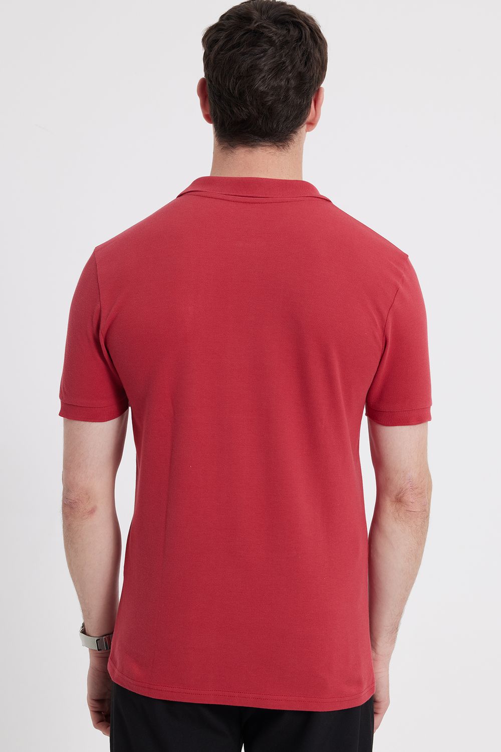 Erkek Slim Fit Dar Kesim %100 Pamuk Kırmızı Polo Yaka Tişört