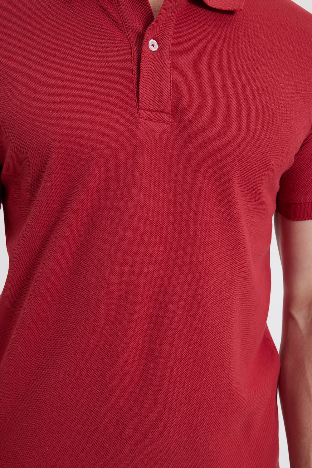 Erkek Slim Fit Dar Kesim %100 Pamuk Kırmızı Polo Yaka Tişört